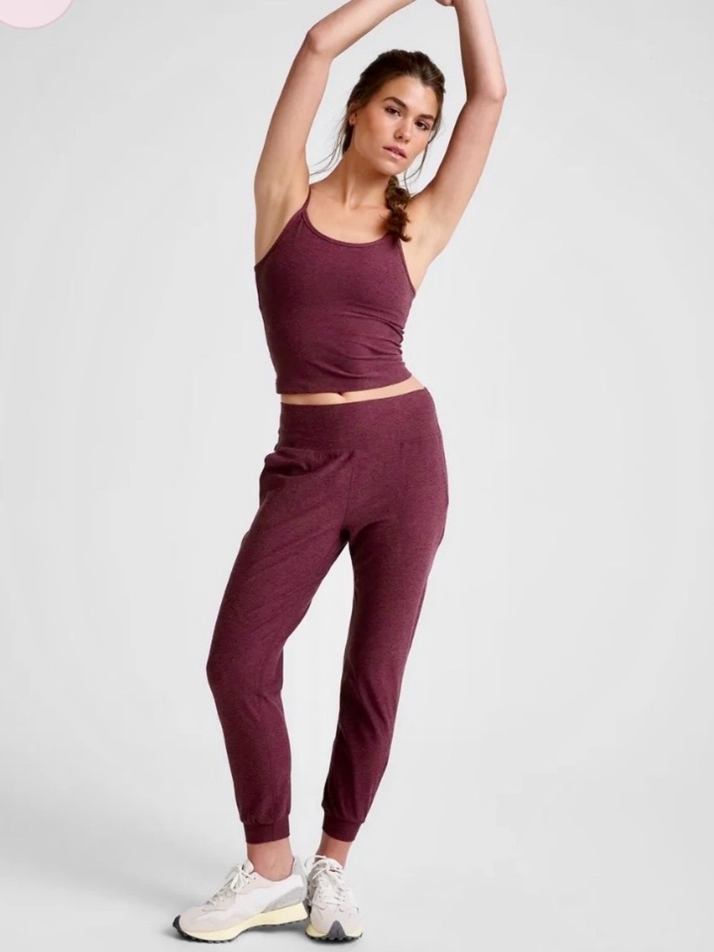 Beyond Yoga Caught in the Midi Joggers, Midnight Burgundy Heather, Medium